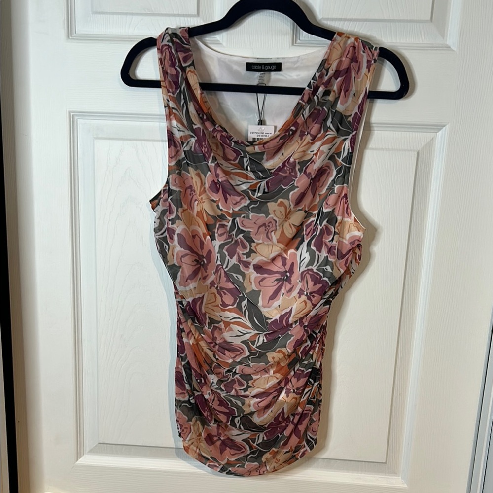 NWT cable&gauge Orange Ruched Sleeveless Tank Top